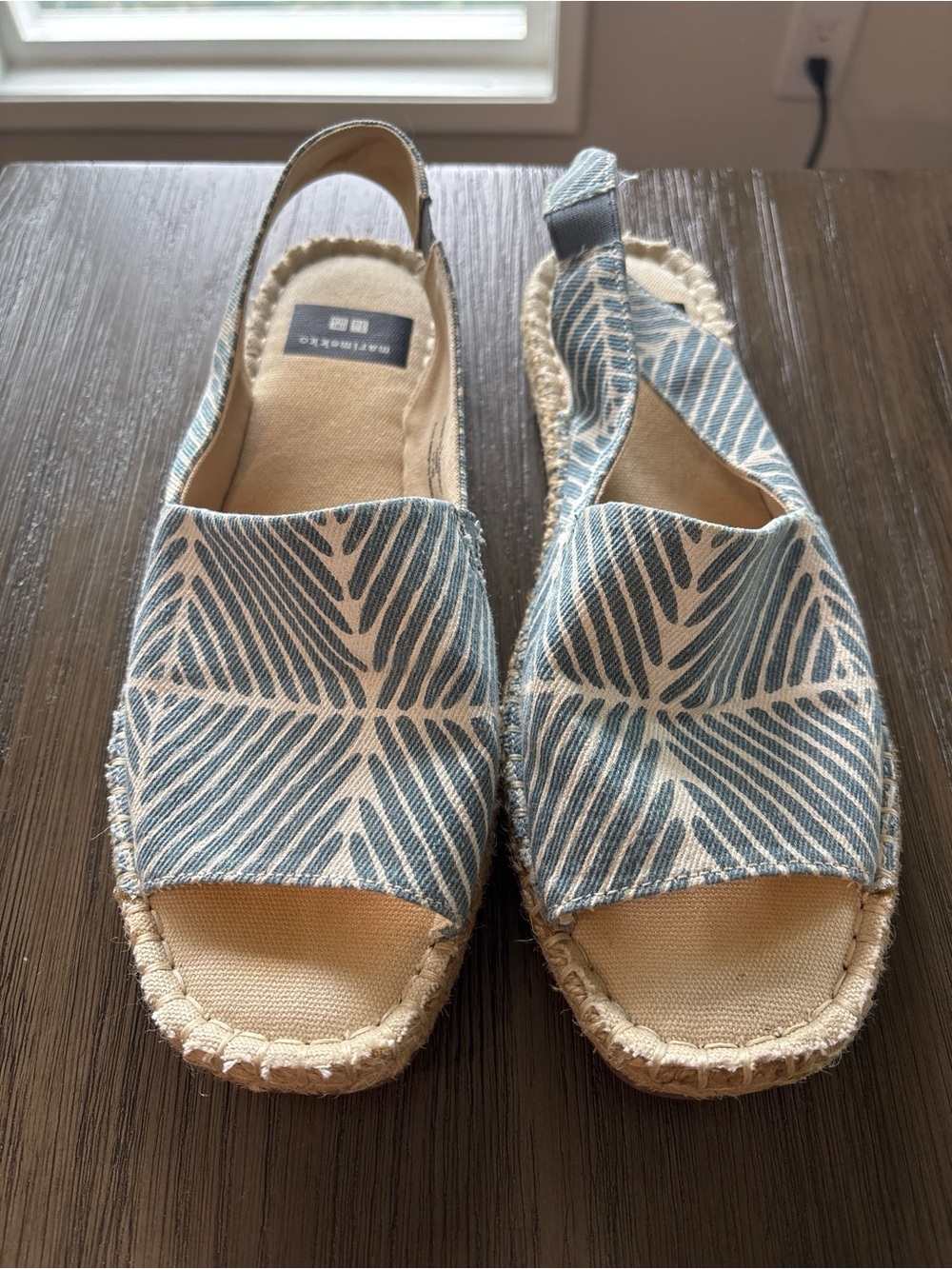 Uniqlo x Marimekko Blue Geometric Print Espadrille Slingback Flat Sand